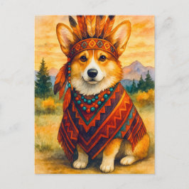 Corgi American Indian Happy Thanksgiving Briefkaar Briefkaart