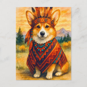 Corgi American Indian Happy Thanksgiving Briefkaar Briefkaart