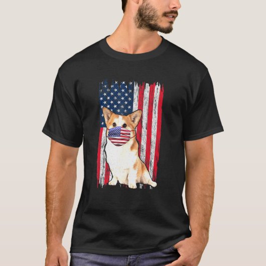 Corgi American vlag Dog draagt gezichtsmasker 4 ju T-shirt (Voorkant)
