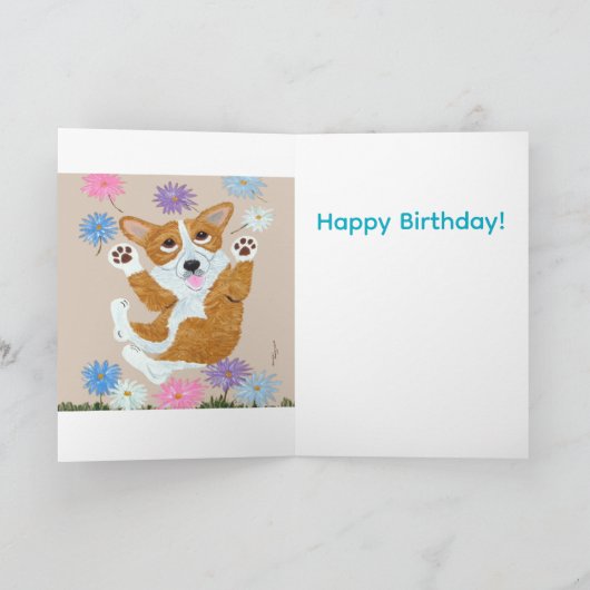 Corgi and Butterflies Happy Birthday! Kaart (Binnen)