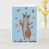 Corgi and Butterflies Happy Birthday! Kaart (Gele Bloem)