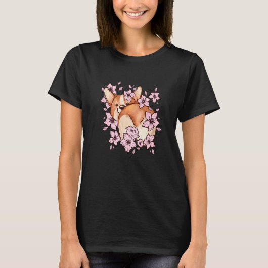 Corgi and  corgi with sakura and cherry blossom t-shirt (Voorkant)