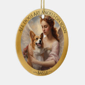 Corgi Angel Gepersonaliseerd Gedenkteken Keramisch Ornament (Rechts)