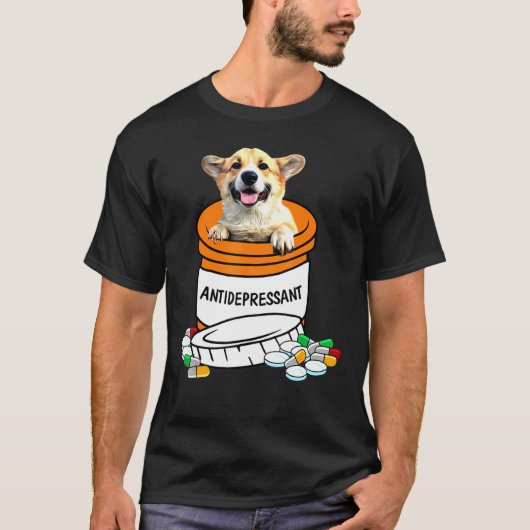 Corgi Antidepressiva Anti-depressiva Cute Dog T-shirt (Voorkant)