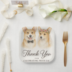 Corgi Aquarel Bruiloft Bedankt Papieren Bordje