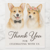 Corgi Aquarel Bruiloft Bedankt Wijn Etiket (Enkel label)