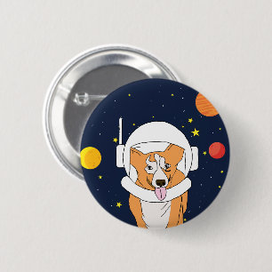 Corgi Astronaut Animal met Space Helmet Clipart B Ronde Button 5,7 Cm