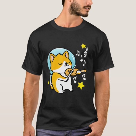 Corgi Astronaut Vioolspelend T-shirt (Voorkant)