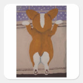 Corgi at Window Invitation Vierkante Sticker (Voorkant)