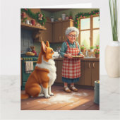 Corgi Baking with Grandma Christmas Painting Kaart (Voorkant)
