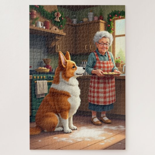 Corgi Baking with Grandma Christmas Painting Legpuzzel (Verticaal)