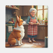 Corgi Baking with Grandma Christmas Painting Magneet (Voorkant)