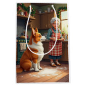 Corgi Baking with Grandma Christmas Painting Medium Cadeauzakje (Voorkant)