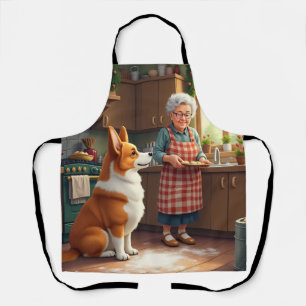 Corgi Bakken met Oma Kerstschilderij Schort