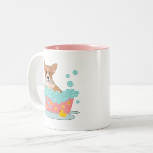 Corgi Bath Time Tweekleurige Koffiemok (Voorkant links)