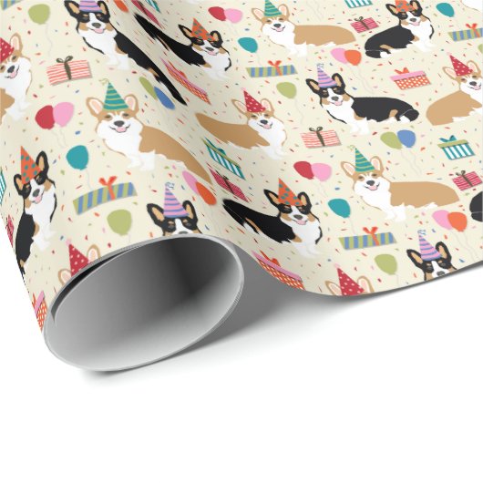 Corgi Birthday Dogs Wrapping Paper Cadeaupapier (Rol Hoek)