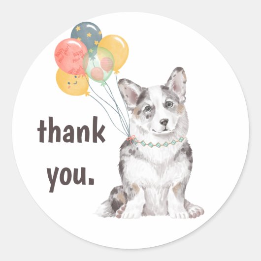 Corgi Birthday Party Bedankt Ronde Sticker (Voorkant)