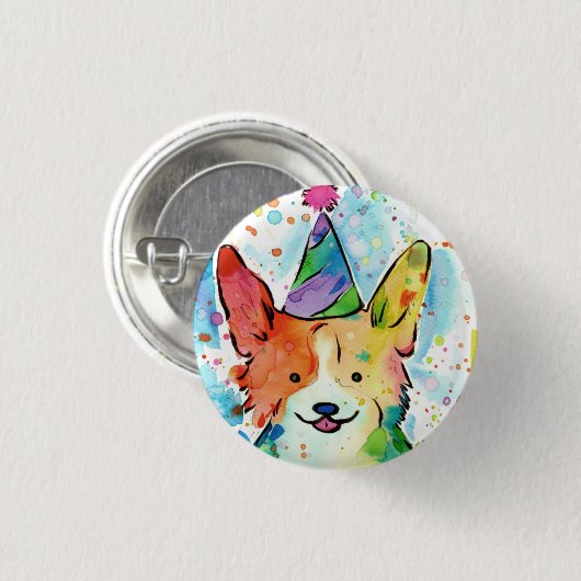 Corgi Birthday Party Button (Voorkant /achterkant)
