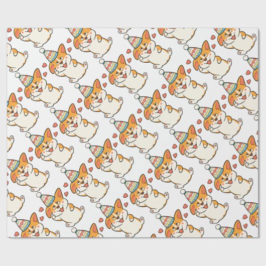 Corgi Birthday Party Cadeaupapier (Vlak)