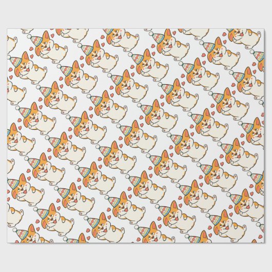 Corgi Birthday Party Cadeaupapier (Vlak)