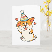 Corgi Birthday Party Kaart (Gele Bloem)