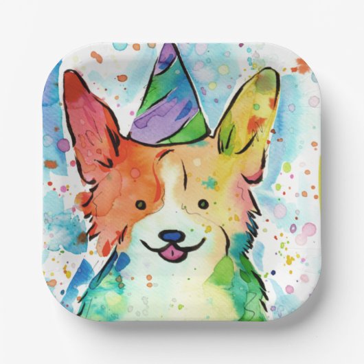 Corgi Birthday Party Papieren Bordje (Voorkant)