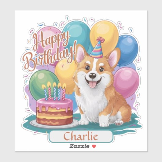 Corgi Birthday Sticker (Vel)