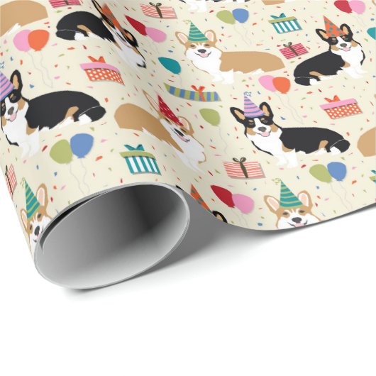 Corgi Birthday-verpakkingspapier Cadeaupapier (Rol Hoek)