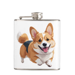 Corgi blij speels plezier springen in de lucht vre heupfles
