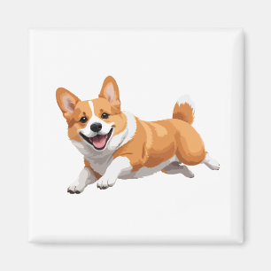 Corgi blij speels plezier springen in de lucht vre magneet