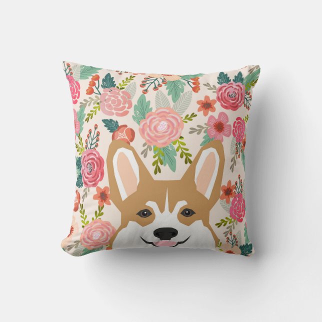 Corgi bloemen lente Welsh Corgi kussen (Voorkant)