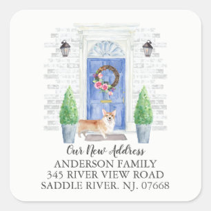 Corgi Blue Deur New Address Label Sticker