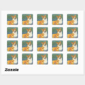 Corgi & Bluebonnets Portret Vierkante Sticker (Vel)