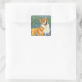 Corgi & Bluebonnets Portret Vierkante Sticker (Tas)