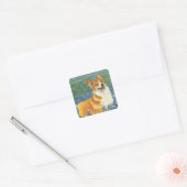 Corgi & Bluebonnets Portret Vierkante Sticker (Envelop)