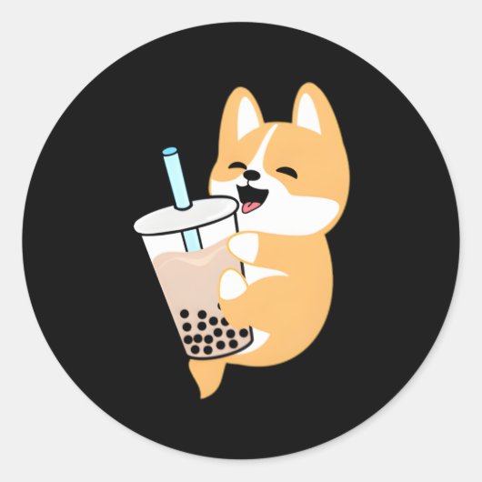 Corgi Boba Ronde Sticker (Voorkant)