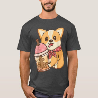 Corgi Boba Tea Milk Tea Anime Kawaii T-shirt