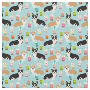 Corgi Boba Tea stof - bubble tea fabric