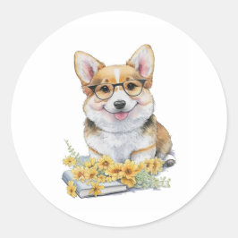 Corgi Boeken Bloemen Ronde Sticker