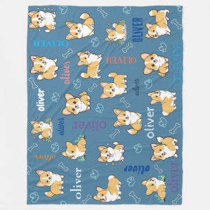 Corgi Botten Harten Blauwe Patroon Ontwerp Fleece Deken