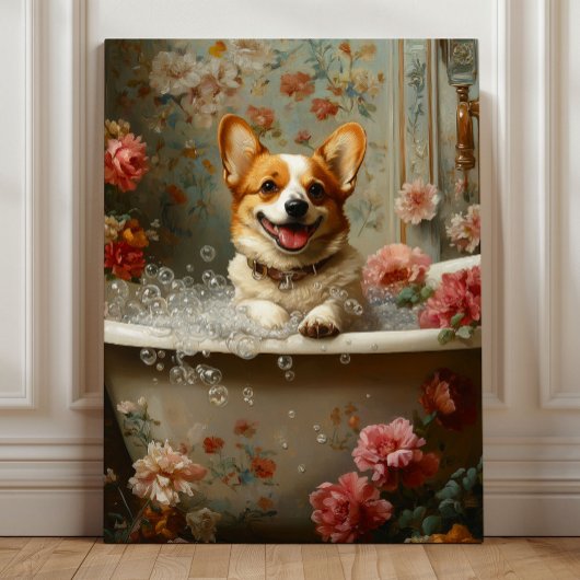 Corgi Bubble Bath Joy Canvas Afdruk