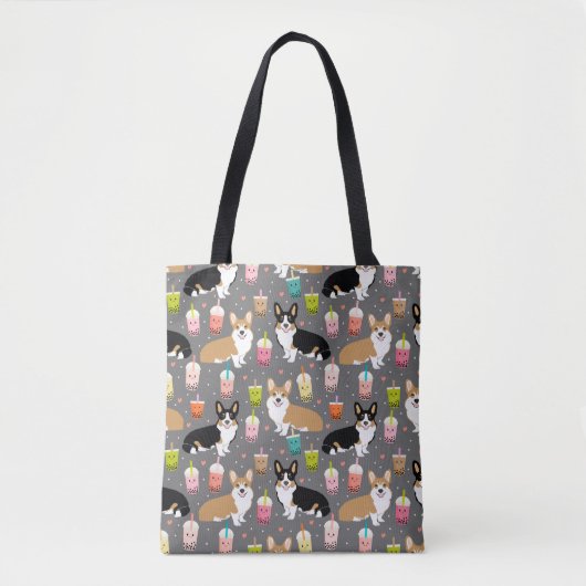 Corgi bubble Tea - Tri en Red corgis - grijs Tote Bag (Voorkant)