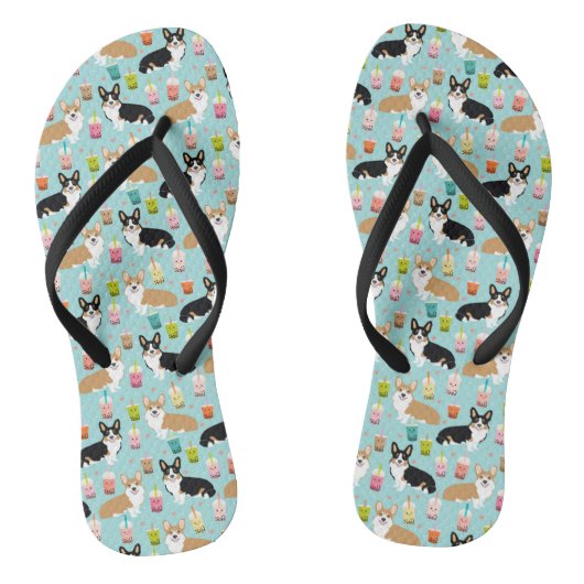 Corgi Bubble Tea - Tri en Red corgis Teenslippers (Voetbed)