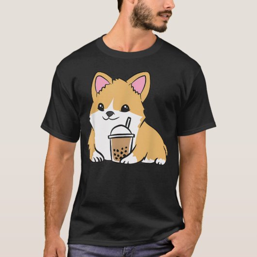 Corgi Bubble Tea Welsh Corgi Parel Melk Thee T-shirt (Voorkant)