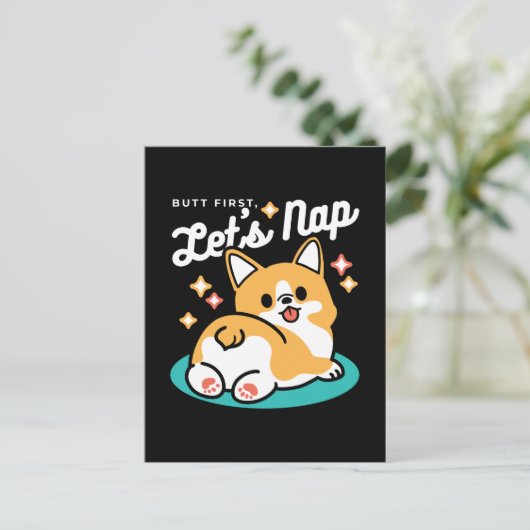 Corgi Butt en Nap Vibes - Schattigee slapende hond Briefkaart (Staand voorkant)