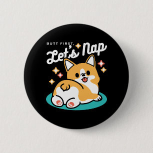 Corgi Butt en Nap Vibes - Schattigee slapende hond Ronde Button 5,7 Cm
