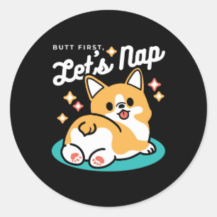 Corgi Butt en Nap Vibes - Schattigee slapende hond Ronde Sticker