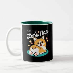 Corgi Butt en Nap Vibes - Schattigee slapende hond Tweekleurige Koffiemok