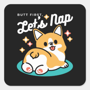 Corgi Butt en Nap Vibes - Schattigee slapende hond Vierkante Sticker