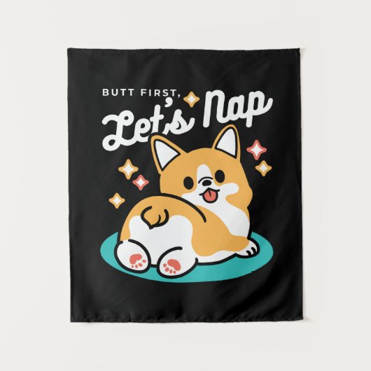 Corgi Butt en Nap Vibes - Schattigee slapende hond Wandkleed (Voorkant)